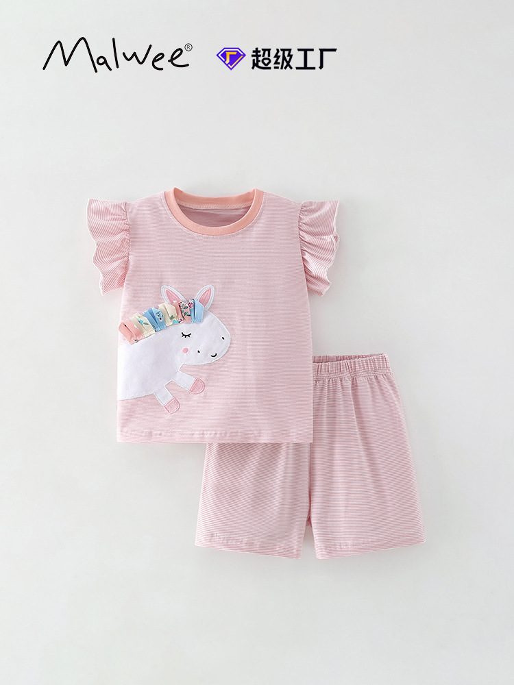 Trajes de niñas malwee transfronterizos de verano nuevos niños europeos y estadounidenses de manga corta lindos juegos de dos piezas casuales para niñas