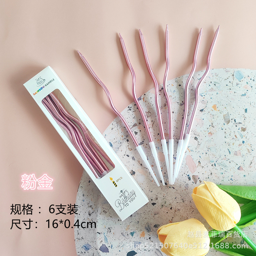 Venta al por mayor de velas de cumpleaños curvas de moda, velas en espiral para hornear pasteles y postres, suministro de fábrica con envío gratuito