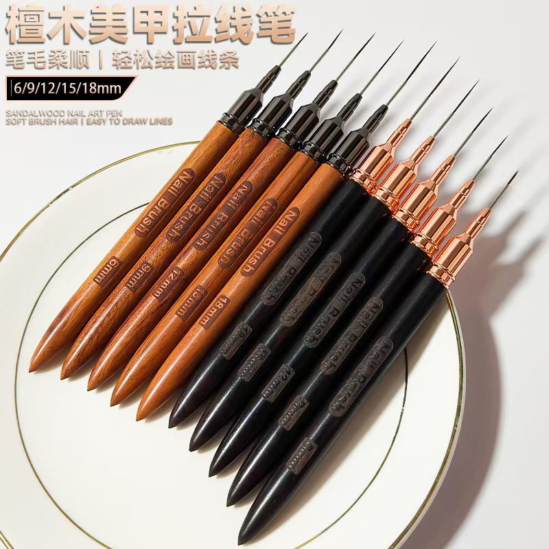 Sandalwood Handle Ultra-Fine Needle Line Drawing Nail Art Brush Set for Nail Salons, Specialized for Painting Flowers, Outlining, and Color Painting, Wholesale Edging Sandalwood Handle Ultra-Fine Needle Line Drawing Nail Art Brush Set for Nail Salons, Specialized for Painting Flowers, Outlining, and Color Painting, Wholesale Edging