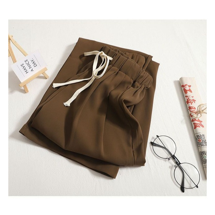 Ins Hong Kong estilo de verano coreano cintura alta cuerda de dibujo colgante sensación casual cintura elástica pantalones de mujer pantalones rectos pantalones de mujer image 8