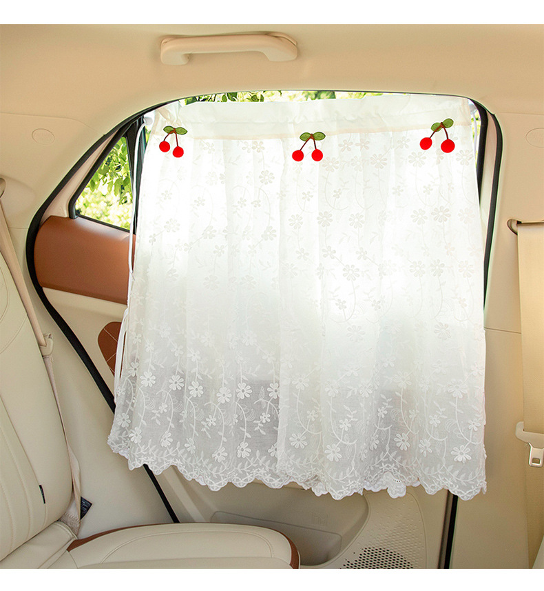 New Embroidered Summer Car Sunshade Curtain Suction Type Side Window Sun Protection Heat Insulation Curtain Women's Car Fresh Curtain