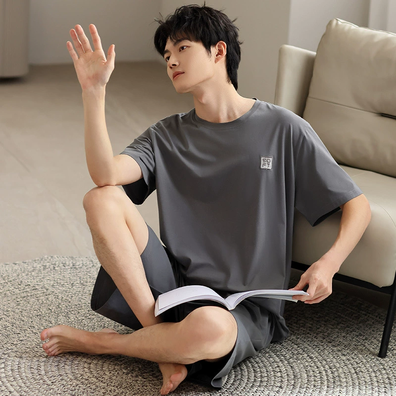 Пижамы мужские летние с короткими рукавами из тонкого модала из прохладного ледяного шелка больших размеров, летняя мужская домашняя одежда, костюм-двойка