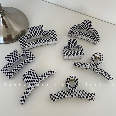 法式黑色系磨砂韩版INS盘发抓夹后脑勺鲨鱼夹气质甜美少女发饰