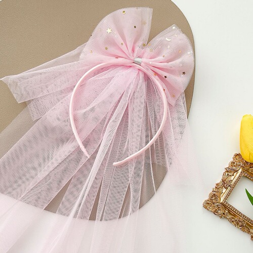 Hot selling children's crown headband princess sweet bow mesh bride photo veil headband headdress female decoration