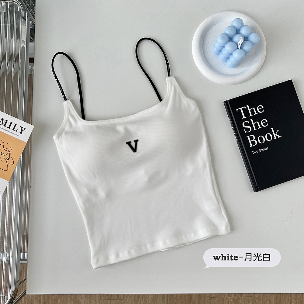 Primavera y verano, todo fósforo, hermoso chaleco de tirantes para mujer, estilo delgado, taza fija, chaleco de fondo de tubo de una pieza