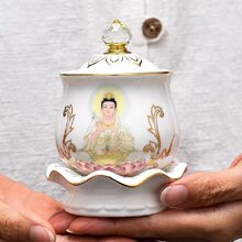 结缘用品供佛杯仙字净水杯水晶头白色圣水杯观音杯杯陶瓷佛具厂