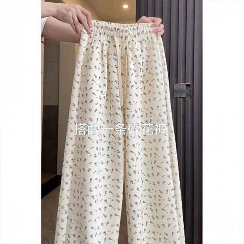 温柔初恋套装女早秋甜系碎花拼接假两件上衣小个子系带碎花阔腿裤|undefined