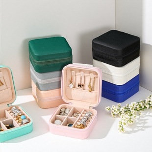 Cross-border exclusive zipper jewelry box portable storage box ins style high-grade earrings jewelry box wholesale