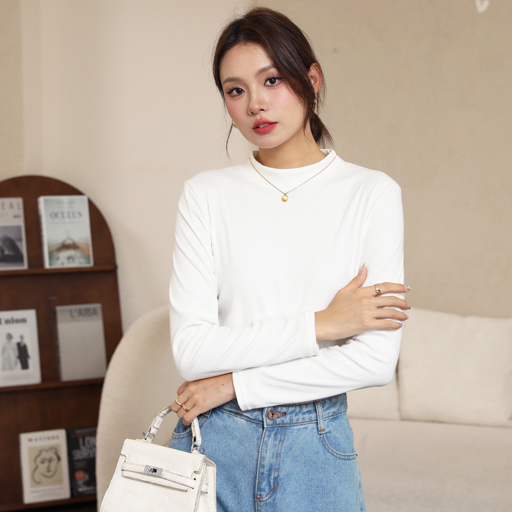 New solid color mock neck modal base layer top for women, autumn warm top, slim fit, versatile and flattering.