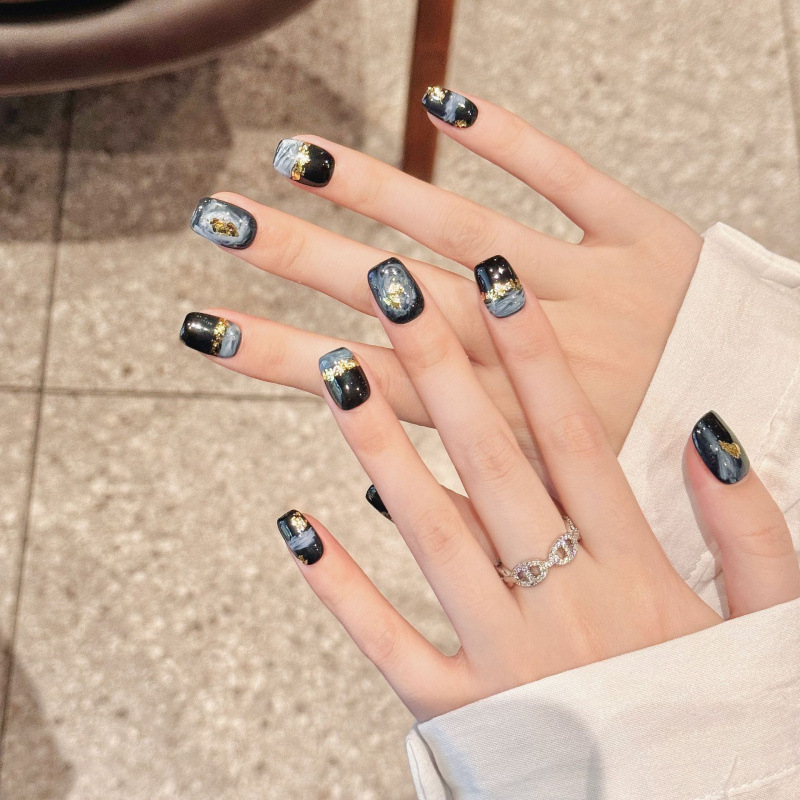 Praise Cui Art Children's Fun Graffiti Sweet Cool Short Pure Handmade Nail Art Patch Niche Painted Halo Dye Gold Foil Wear Armor Fake