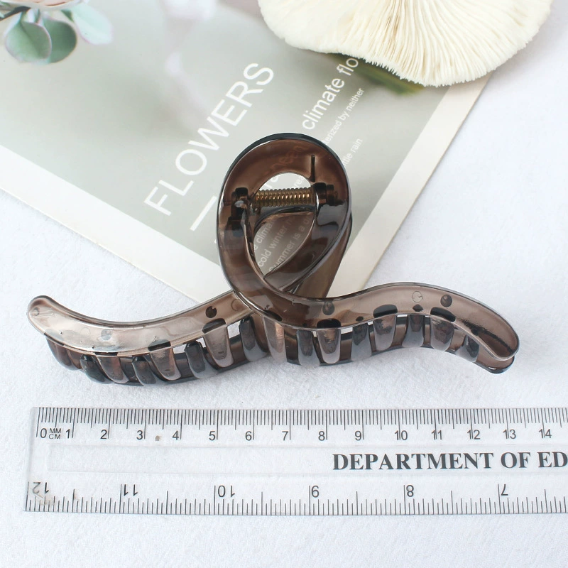 Large hair claw clip, universal shark hairgrip, dark brown, simple elegant design