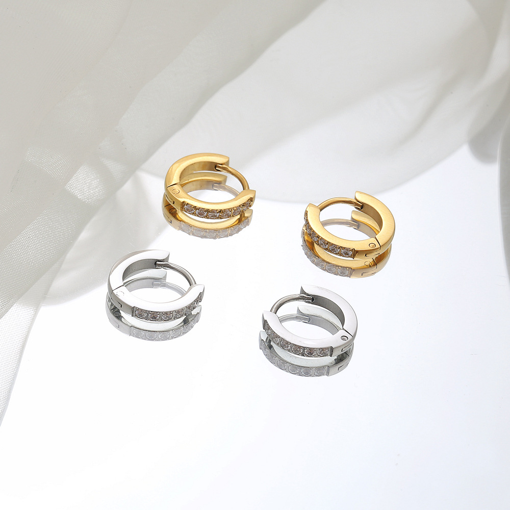 5g Weight PVD Coated Gold Plating Process 304 Stainless Steel Ear Needle Material Fashion Geometric Gold Plated 304 Stainless Steel Rhinestones 18K Gold Plated Stainless Steel Earrings
