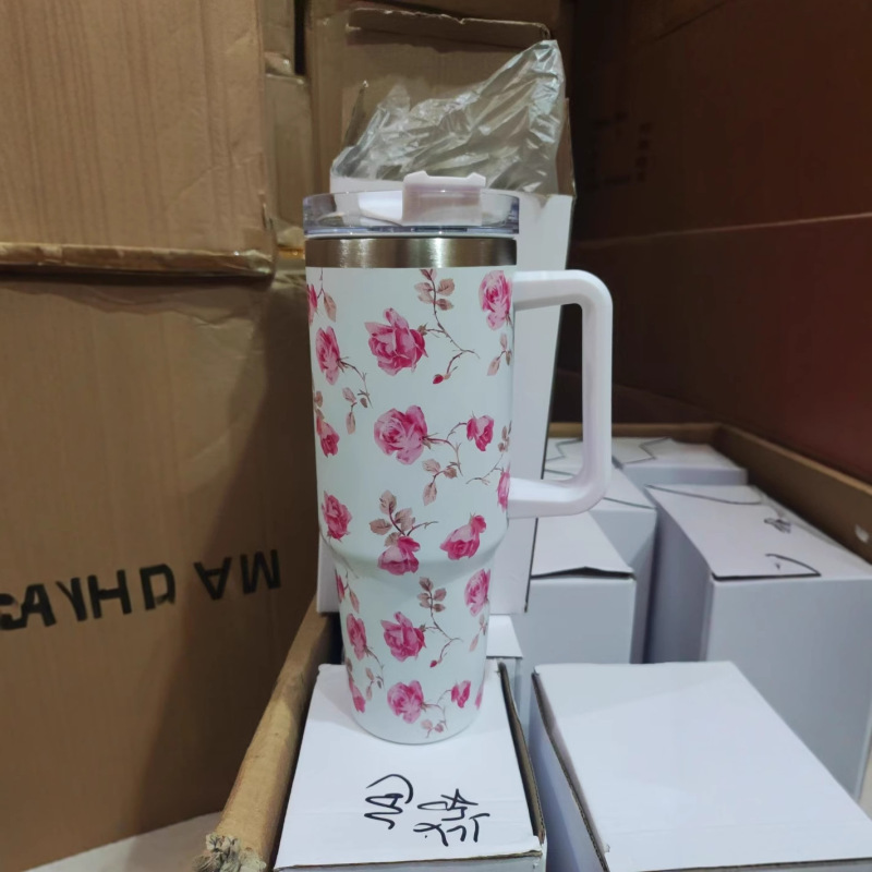 印花新款40oz汽车杯巨无霸冰霸杯便携手柄杯大容量吸管水杯3DUV印|undefined