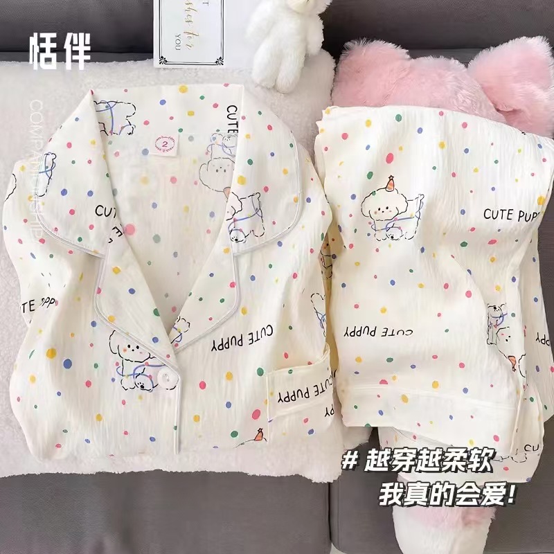 Al por mayor transfronterizo nueva primavera y otoño en línea explosión delgada nube de algodón dulce pijama de mangas largas pantalones largos ropa para el hogar cubierta