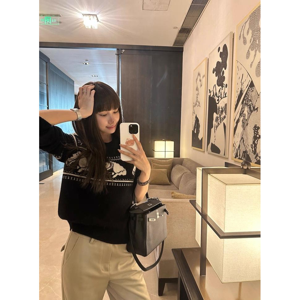 黑色费尔岛毛衣女秋冬复古提花宽松圆领针织毛衫