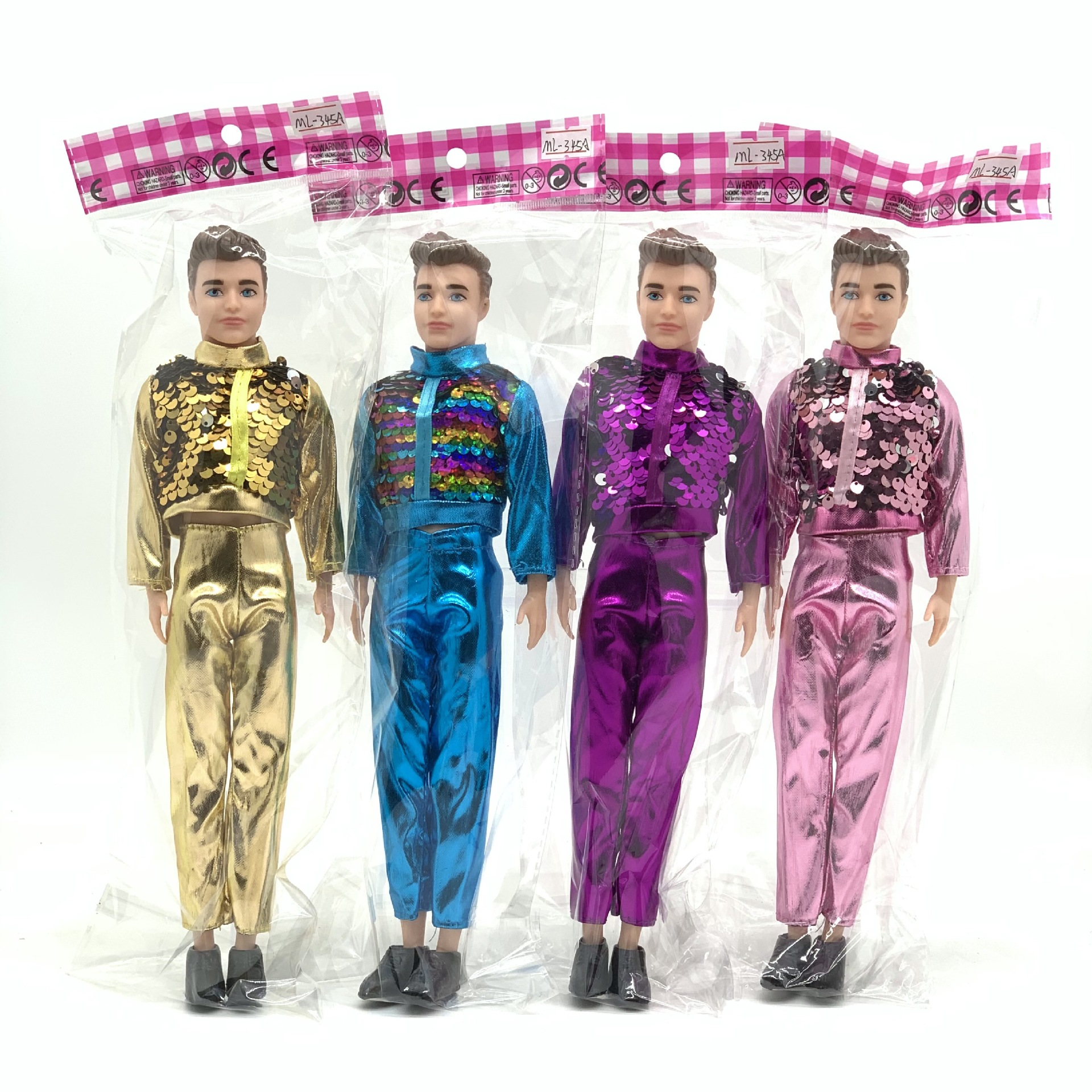 Wholesale 30cm Men's Barbie Doll Cross Border Toy Boy Doll Sequin Costume Solid OPP Bag