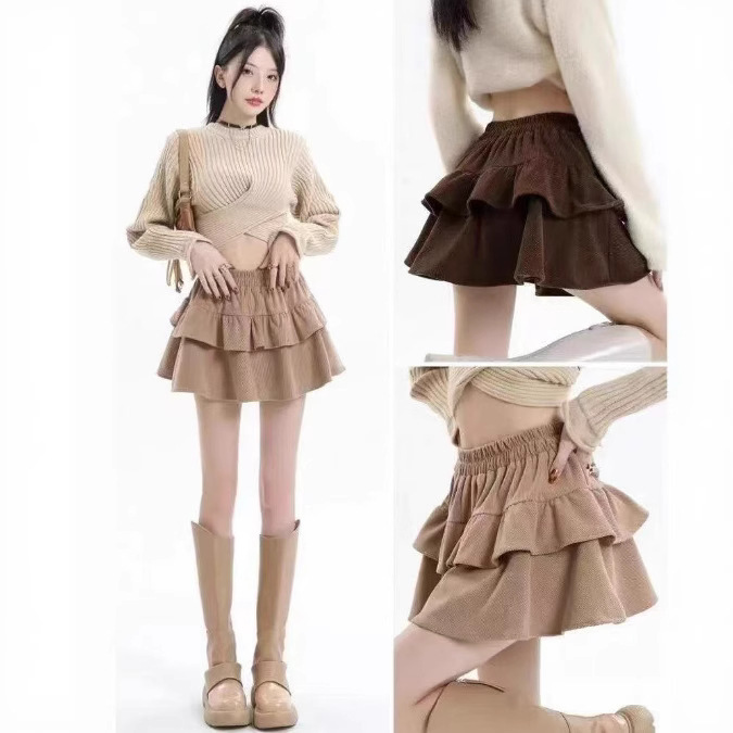 High-Waisted Brown Tutu Skirt Slimming Look Short Skirt Small New Spring, Summer, Autumn and Winter Women's Cake Skirt A-Line Skirt