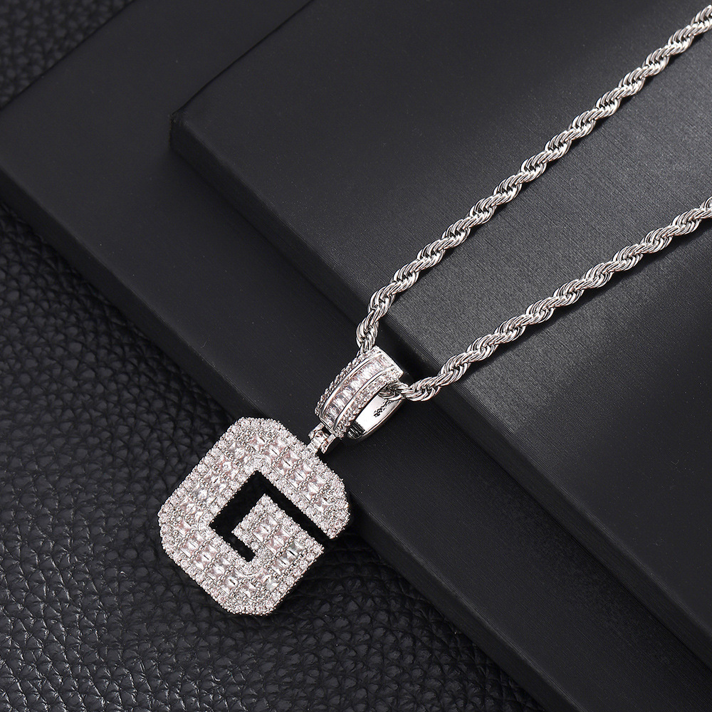 Hip-Hop Vintage Style Letter 304 Stainless Steel Copper Men's Pendant Necklace J 20Inch Hemp Flowers Chain Silver display picture 9