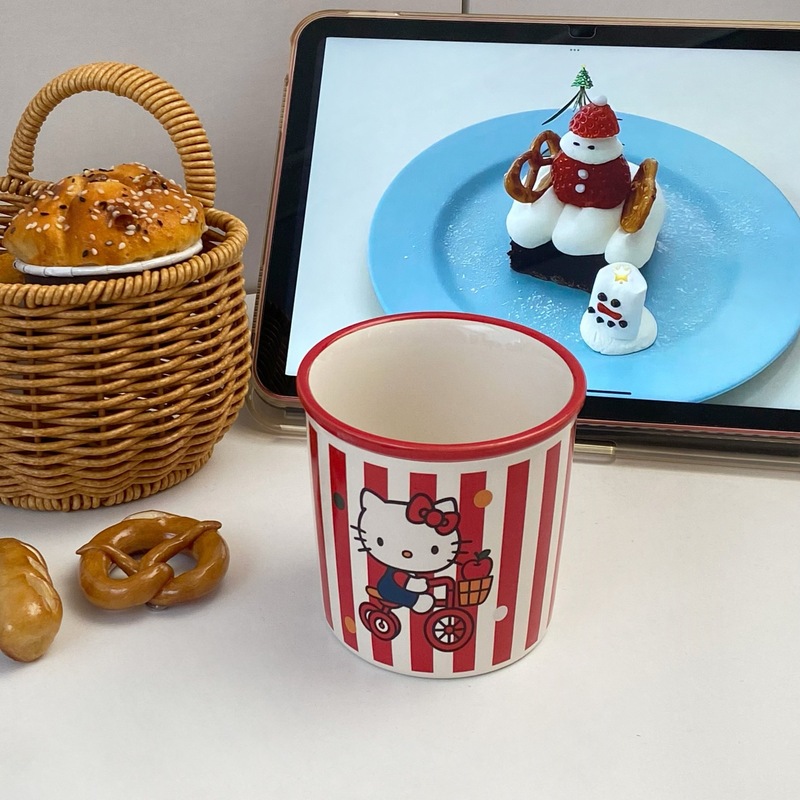 ストライプ漫画セラミックカップかわいい猫カップルマグ大容量高価値朝食カップミルクカップ|undefined
