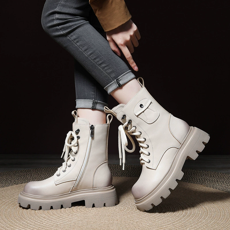 Martens, теплые демисезонные кожаные полусапожки на платформе для отдыха, из коровьей кожи