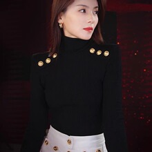 明星同款法式设计感高领毛衣女秋冬修身洋气羊毛针织衫