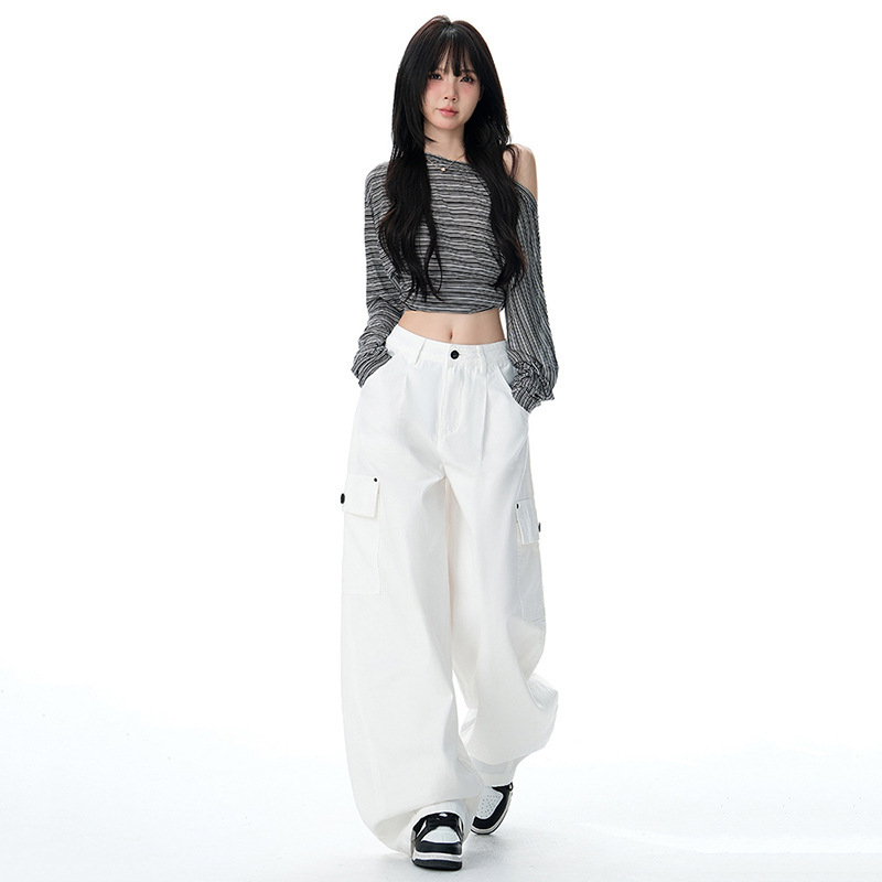 美式弯刀牛仔裤女款秋季新款设计感多口袋宽松慵懒休闲工装阔腿裤|undefined