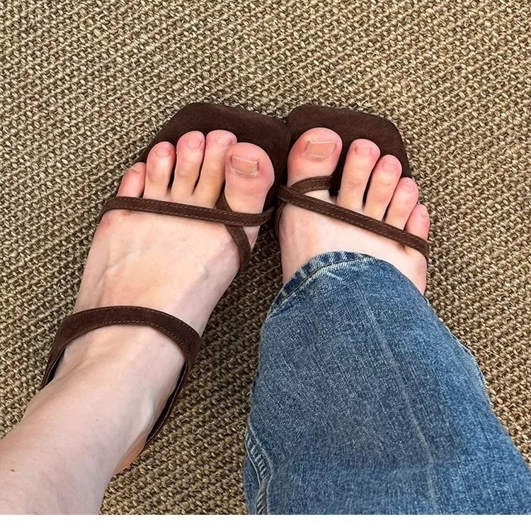 New Women's Square Toe Toe Slip-On Sandals Retro Wedge Outdoor Wearable Comfortable Style_voghion.com