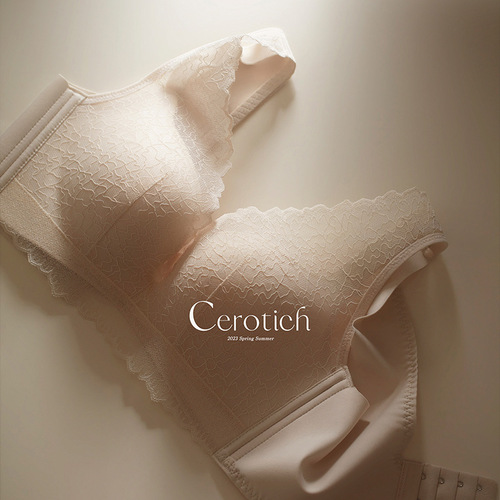 Cerotich milky cotton underwear, small breasts, no empty cups, women's push-up bra, no wires, comfortable lace underwear bra