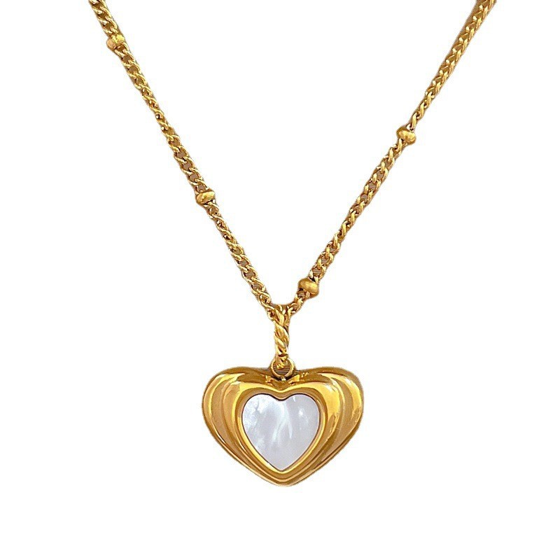 [Full body titanium steel] Shell peach heart minimalist gold necklace in the furnace, female ins mesh red collarbone_voghion.com