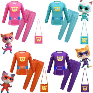 New Children's Two-Piece Super Cat SuperKitties Long Sleeve Trousers suit 19130