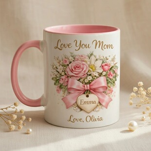 �羳Personalized Pink Floral Mug for Mom��ɫ���܋����R�˱�