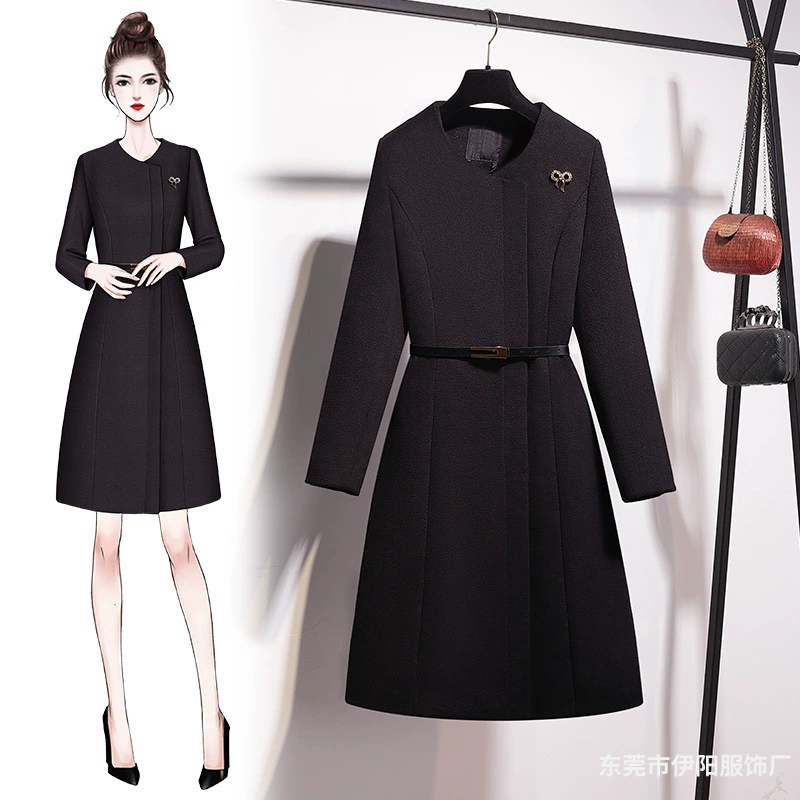 Зимняя Деловая одежда Шерстяное пальто Женское утолщенное пальто средней длины Отдел продаж Гостиничная стойка регистрации Рабочая одежда Шерстяное пальто Женское