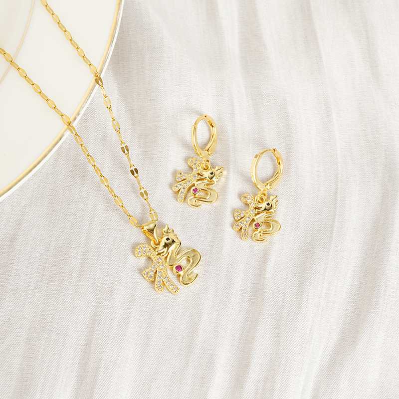 Collar de oro de arena vietnamita Pendientes huecos de imitación de diamantes con microincrustaciones, lujo ligero para mujer, joyería de alta gama que no se desvanece durante mucho tiempo