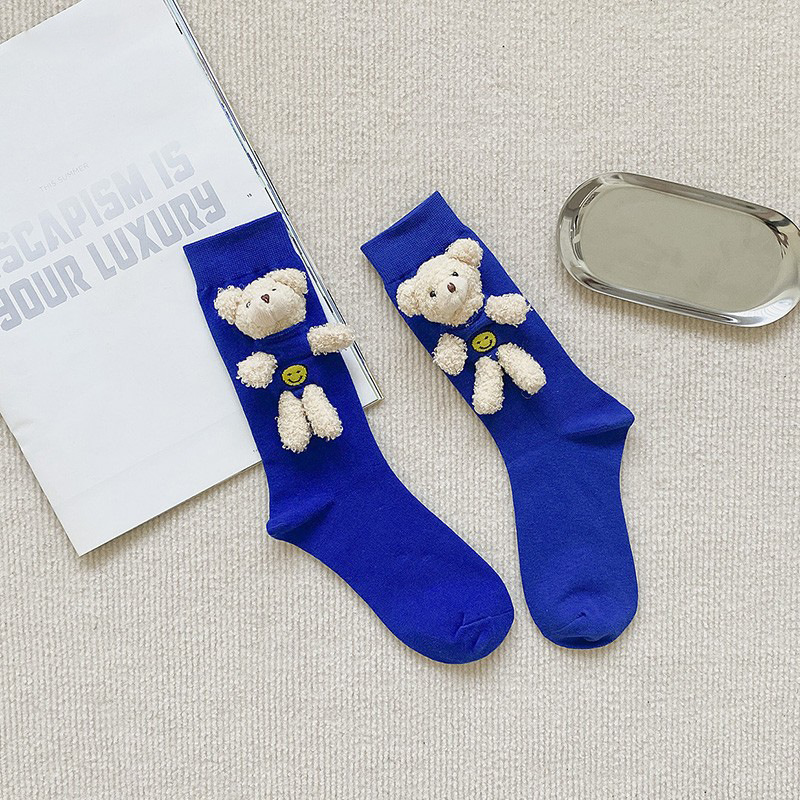 Calcetines de mujer primavera y verano color caramelo tridimensional nueva moda calcetines europeos mujeres ins lindo oso tridimensional calcetines estilo coreano