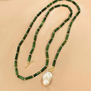 Natural Freshwater Baroque Pearl Women's Antique Elegant Bamboo Necklace Neck Chain Design Sense Small Fresh Woolen Chain