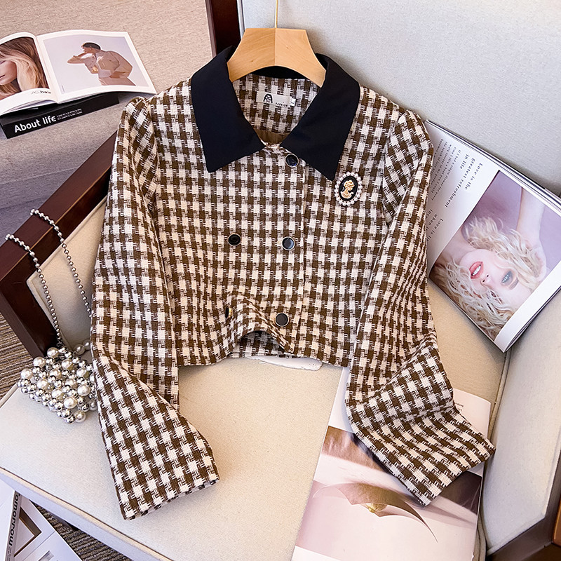 Moteriški drabužiai rudeniui, nauji dideli dydžiai, šiek tiek stori moteriški drabužiai, mažo stiliaus trumpas švarkas + sijonas, dviejų dalių kostiumas, storas mm kostiumas_voghion.com