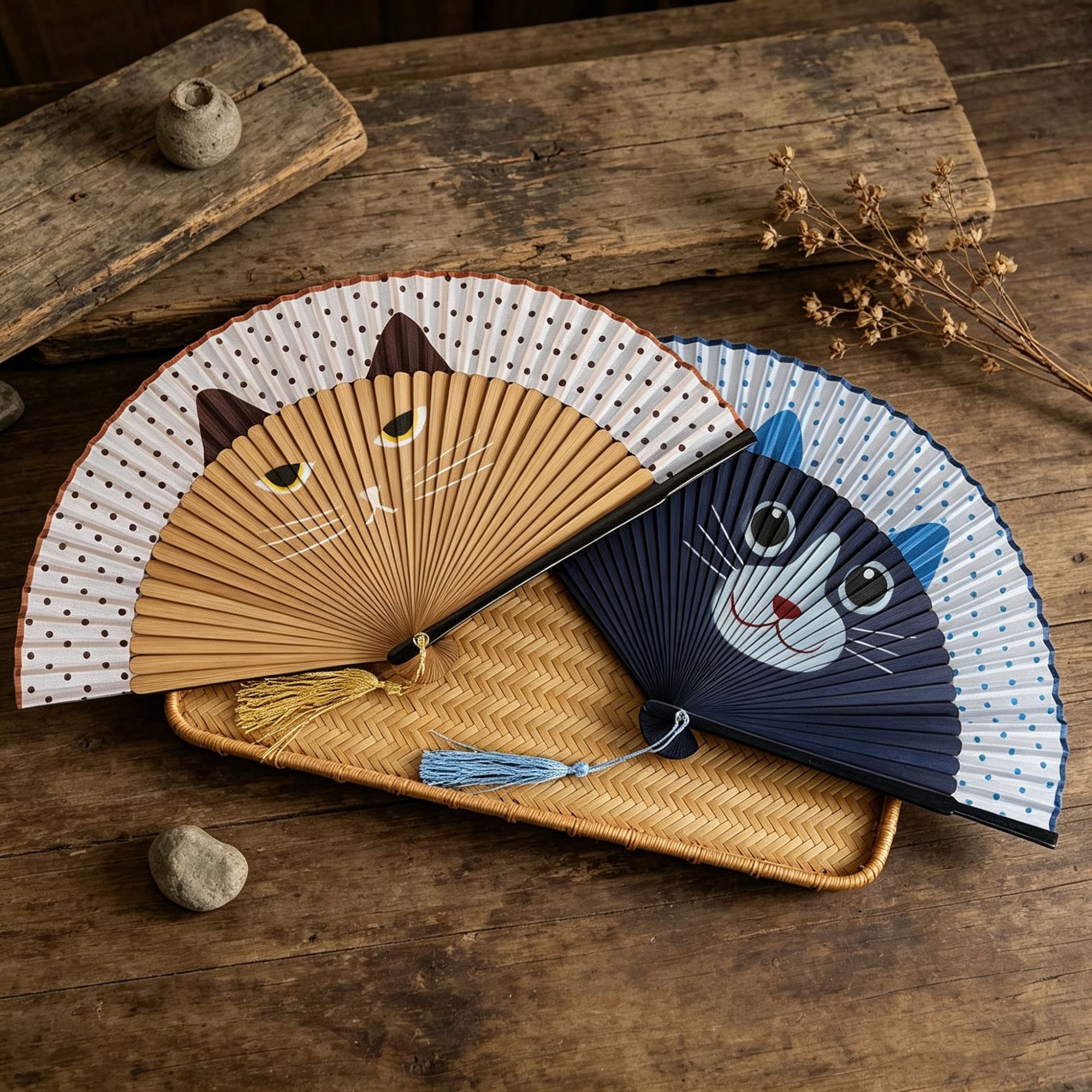 Pintura de estilo japonés ventilador plegable de estilo japonés pintado a mano gato de dibujos animados ventilador de bambú de dibujos animados niños ventilador danza cheongsam ventilador al por mayor image 3