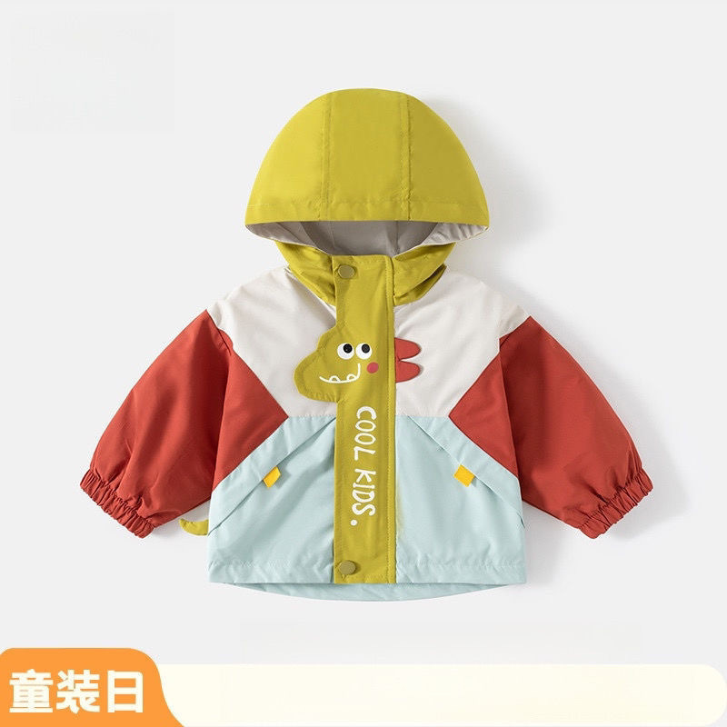 春秋季新款小恐龙冲锋衣男童韩系春秋长袖拼色连帽衣宝宝上衣ins|undefined