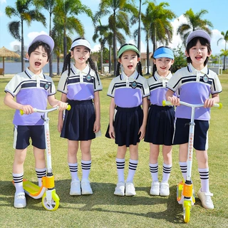幼儿园园服夏季小学生校服儿童紫色班服一年级六一儿童演出毕业服