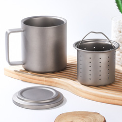 純チタンマグ二層 TA1 火傷防止ハンドル付きコーヒーカップ高価値カップスケール断熱水カップ卸売