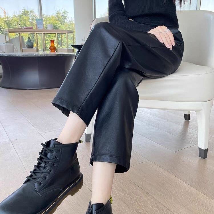 Pu Leather Pants for Women 2025 Autumn and Winter New High-Waisted Nine-Point Boot Pants Fashionable Tall and Warm Nine-Point Straight Casual Pants Pu Leather Pants for Women 2025 Autumn and Winter New High-Waisted Nine-Point Boot Pants Fashionable Tall and Warm Nine-Point Straight Casual Pants