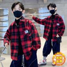 童装衬衫冬季新款男童加绒加厚长袖格子衬衣2025韩版儿童衬衫批发