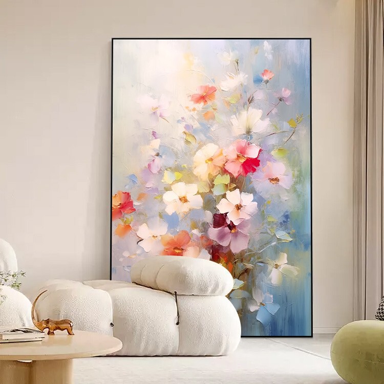 客厅装饰画肌理感挂画花卉沙发后背景画高级感落地画大气玄关壁画|undefined