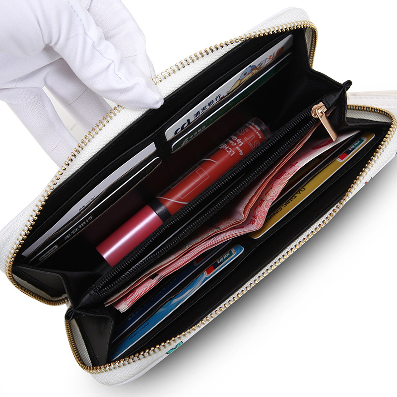 Ojos grandes largo embrague cremallera compartimento de las mujeres monedero titular la tarjeta ID bolsa