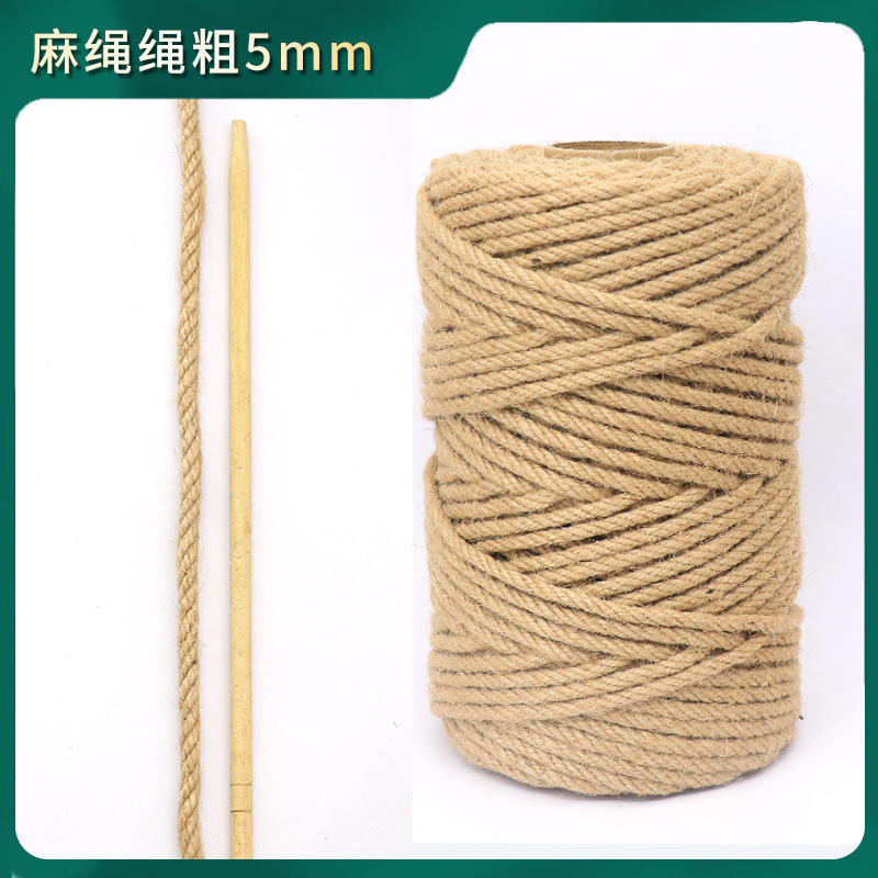 Cuerda de cáñamo gruesa para manualidades, decoración de jarrones, etiquetas, cuerda para atar, material para rascador de gatos de pared