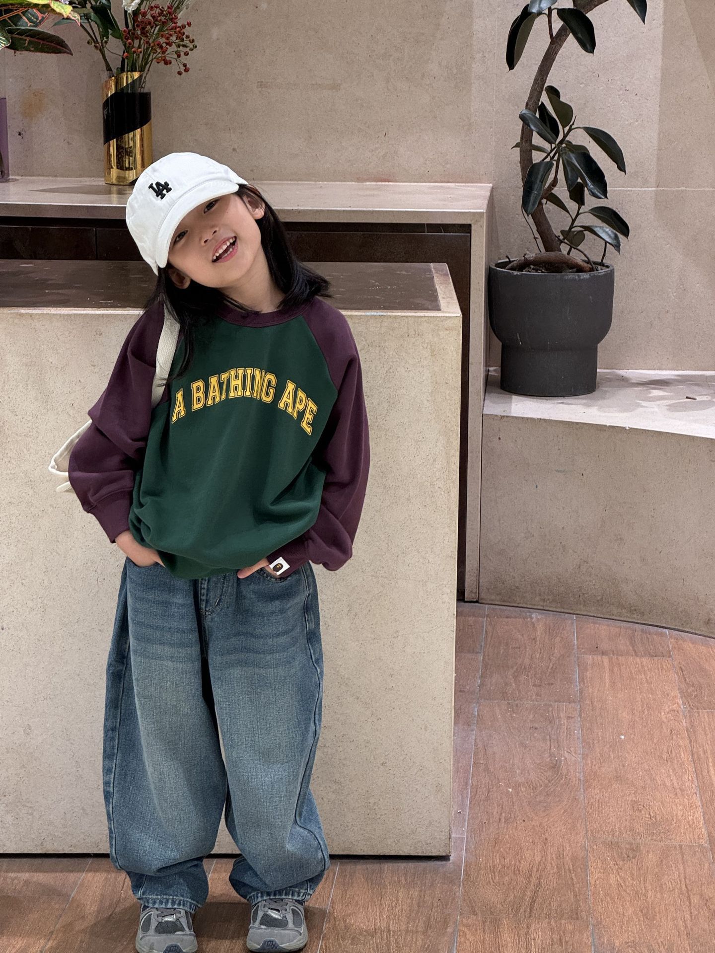 (2개) HS 2024 가을 워시 청바지 빅 키즈 레트로 느슨한 스트레이트 올 매치 청바지