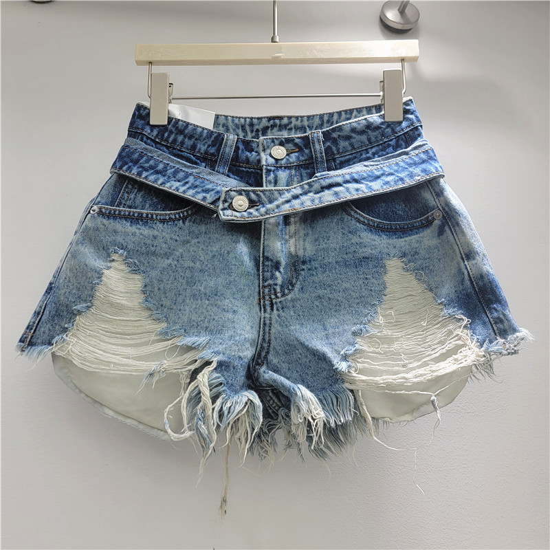 Pantalones Cortos Jeans con Roturas y Deshilachado Denim para Mujer