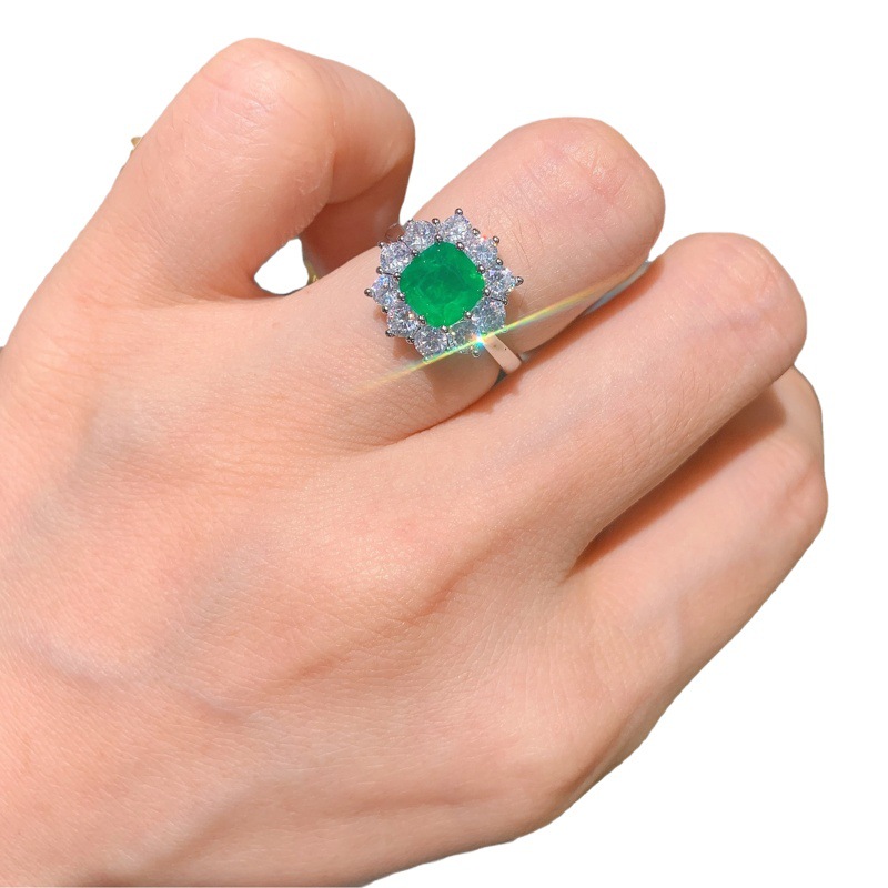 Zhuang Sheng joyería Comercio exterior color tesoro collar hembra imitación Esmeralda colgante anillo Esmeralda conjunto de joyas de tres piezas traje