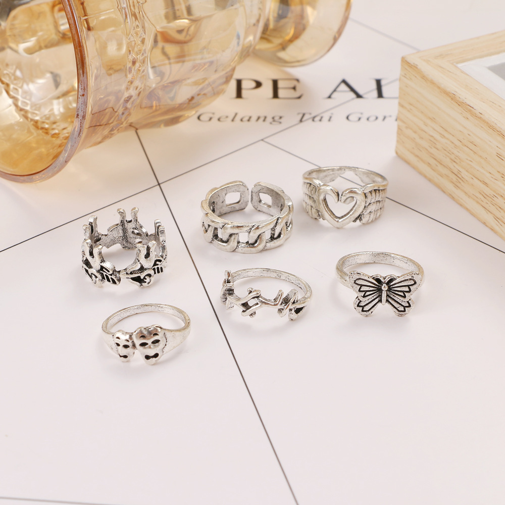 Retro Ring Love Butterfly 6-piece Set Korean Style Normcore Ring Ornament Internet Celebrity Same Style Street Racket Jewelry Wholesale display picture 4