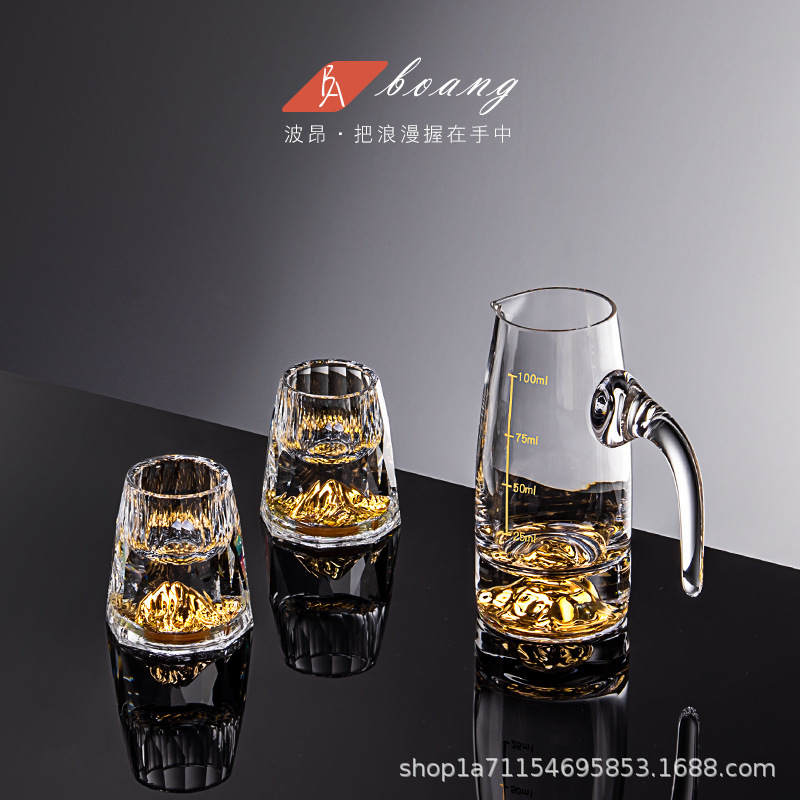Diamond Jinshan Gold Foil White Wine Glass Set Gift Box Household Crystal Glass Chinese-Style Cup Wine Dispenser Wine Set